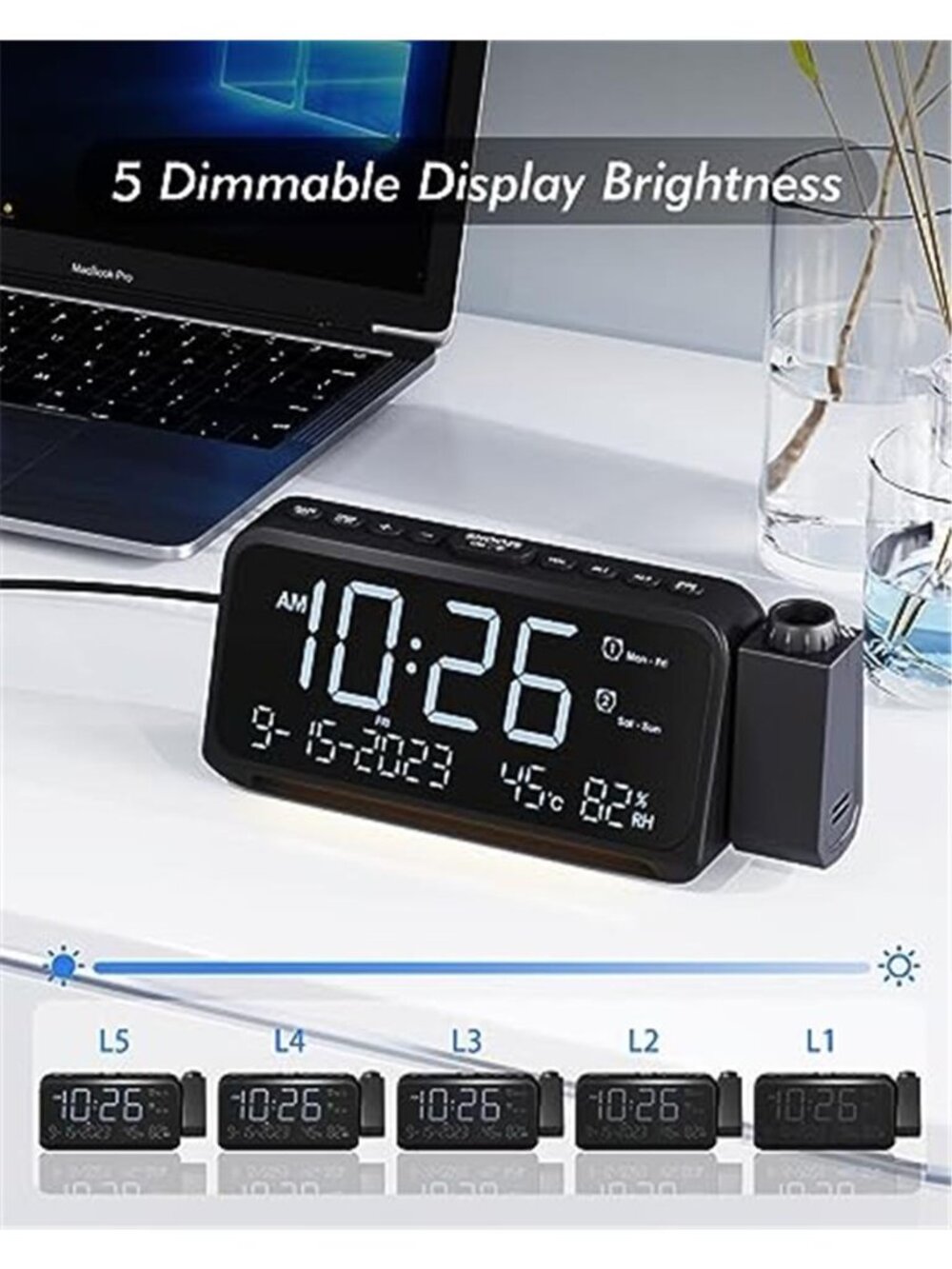 Projection Alarm Clock LED Digital Ceiling Display Temperature Humidity USB - Picture 5 of 6